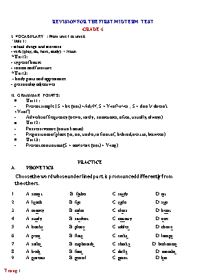 Tài liệu ôn tập giữa học kì I Tiếng Anh Lớp 6 - Năm học 2024-2025