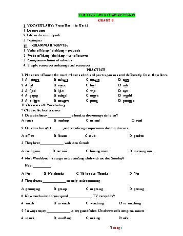 Tài liệu ôn tập giữa học kì I Tiếng Anh Lớp 8 - Năm học 2024-2025