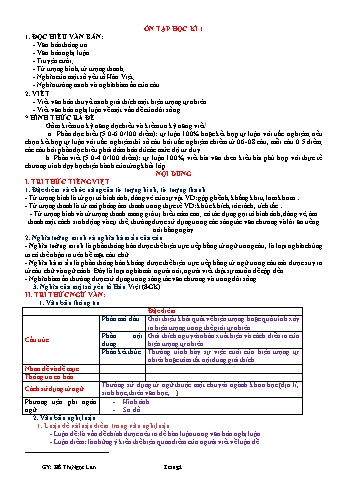 Tài liệu ôn tập học kỳ I môn Ngữ văn 8 Sách Chân trời sáng tạo