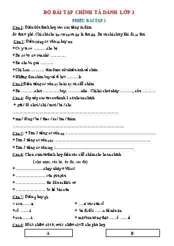 Tổng hợp 35 Bài tập chính tả Lớp 3