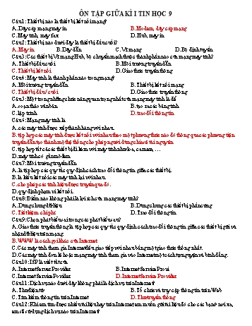 Tổng hợp 60 Câu hỏi trắc nghiệm ôn tập giữa học kỳ I môn Tin học 9 (Có đáp án)